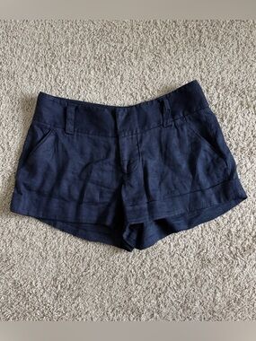 Alice + Olivia Navy Linen Blend Shorts
